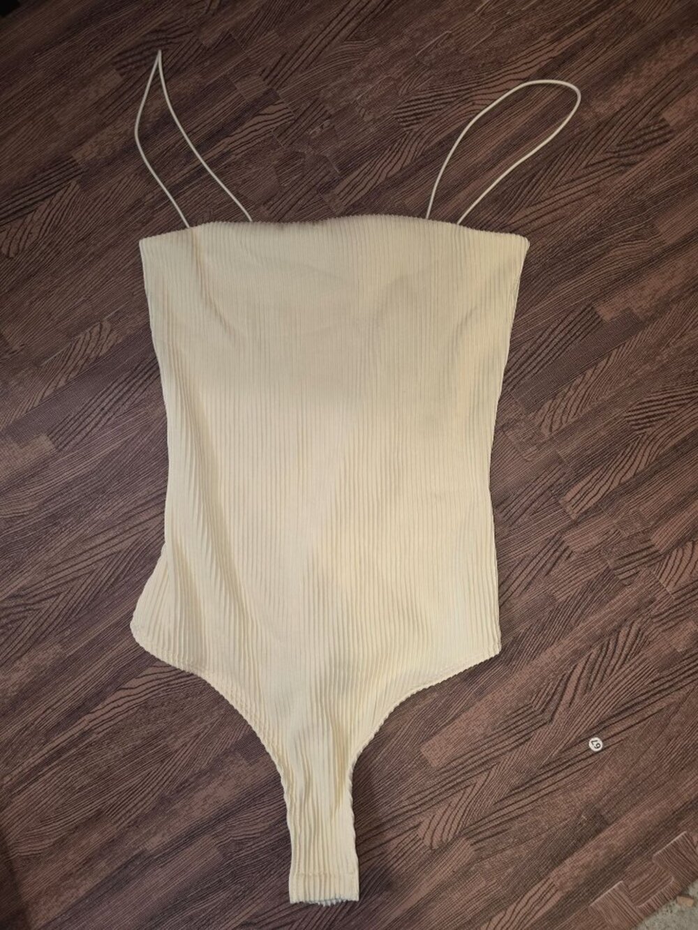 H&M XS Ribbed Beige Bodysuit With Spaghetti Straps Stretchy Polyester Blend